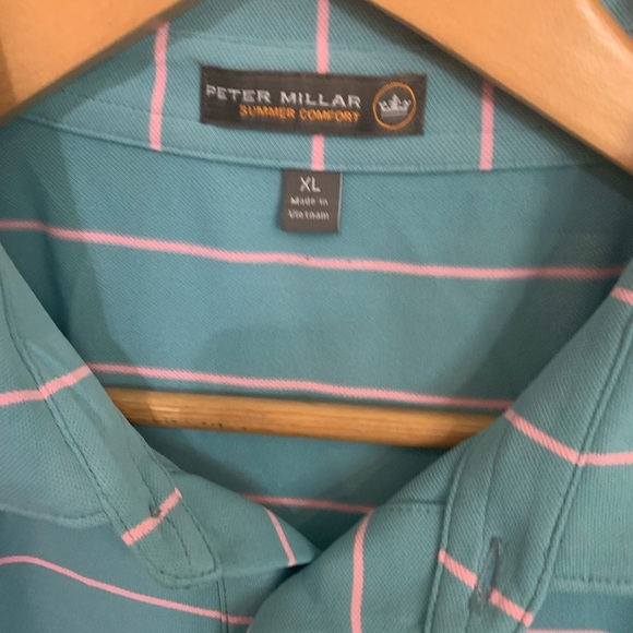 Peter‎ Millar Summer Comfort Polo Shirt Light Blue Pink Stripe Size XL Stretch - Picture 2 of 5